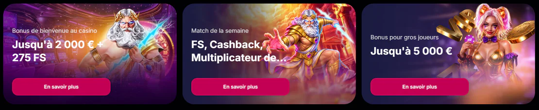 Promotions du casino NV avec bonus de bienvenue jusqu’à 2 000 € et 275 FS, offres hebdomadaires et bonus high roller jusqu’à 5 000 €